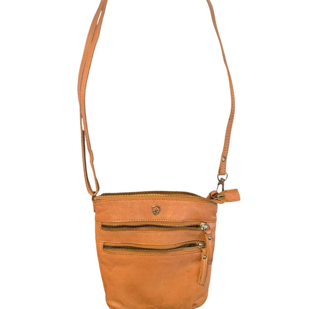 COCHOR TAN LEATHER MADE IN INDIA CROSSBODY BAG ADJUST STRAPS ZIPPER POCKETS